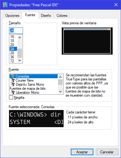 Cambiar tipo de letra con Free Pascal - 2