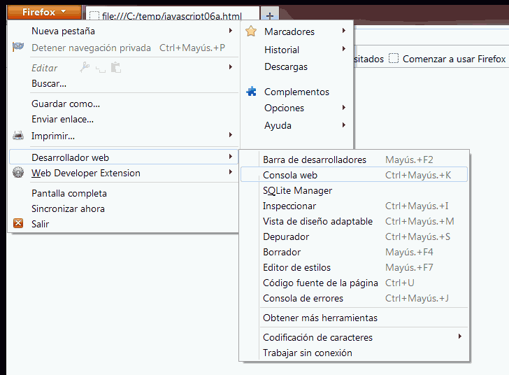 Consola en Firefox